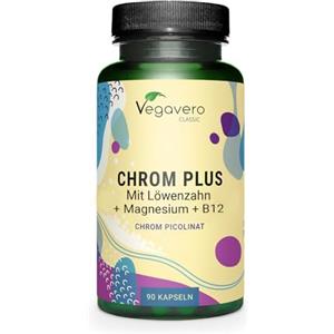 Vegavero CROMO Picolinato 250 mcg | con Magnesio, Tarassaco e Vitamina B12 | LYNSIDE® Forte Chromium | per Glicemia e Metabolismo* | Vegan e Senza Additivi | Vegavero®