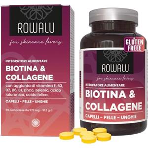 ROWALU ® Biotina Capelli; Collagene e Acido Ialuronico; Integratore Collagene Capelli, Unghie e Pelle; Ricco di Zinco, Vitamine e Selenio ; Integratore Crescita Capelli e Unghie; Made in Italy