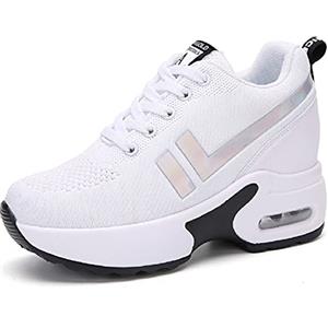 AONEGOLD Sneakers con Zeppa Donna Scarpe da Ginnastica Sportive Fitness Running Basse Basket Casuale Outdoor Traspirante Scarpe da Corsa Tacco 8 cm (Bianco,38 EU)