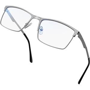 Joopin Occhiali luce blu per uomo donna (lenti trasparenti) rettangolari occhiali blocco luce blu computer gioco gaming unisex (montatura grigio metallo)
