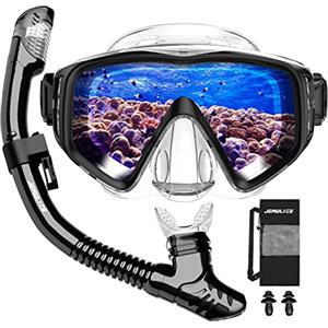 JEMULICE Set per Snorkeling Adulti con Maschera e Boccaglio, Maschera Subacquea Anti-Fog & Anti-Perdite Panoramica 180°, Maschera da Snorkeling, Snorkel Set, Maschera per Immersioni, Unisex-Adulto