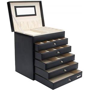 Yorbay Portagioie Scatole per gioielli Custodia con specchio Cofanetto orologi braccialletti anelli (5 cassetti, Nero) Riutilizzabile