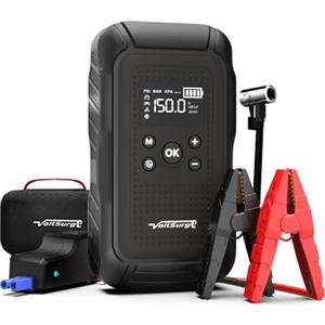 VoltSurge Avviatore Emergenza per Auto, 5000A Jump Starter Booster Avviatore Batteria Auto con Compressore 150PSI (All Gas or 10.0L Diesel) 12V Avviatore di emergenza, Jump Starter, Torcia a LED