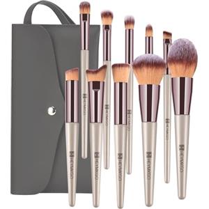 HEYMKGO Pennelli Make Up, 10 Pezzi Set Pennelli Trucco Professionale con Trousse in Pelle PU Pennelli per Trucco, Kit Pennelli Makeup un per Tua Figlia O Tua Moglie