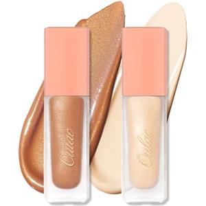 Oulac Set di ombretti liquidi con glitter metallizzati nude per schiarire gli occhi, eyeliner liquido con scintillii, finitura glitterata, trucco per occhi lisci, vegano e croccanti, 2 pezzi
