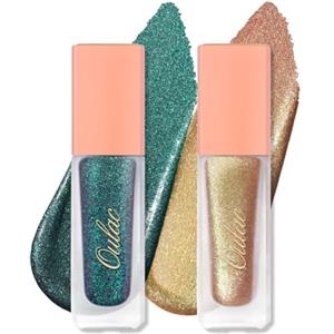 Oulac Set di ombretti liquidi con glitter metallizzati per schiarire gli occhi, eyeliner liquido con scintillii, finitura glitterata, trucco per occhi lisci, vegano e senza cruelty, 2 pezzi