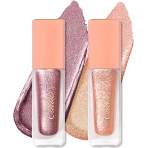 Oulac Set di ombretti liquidi con glitter metallizzati per schiarire gli occhi, eyeliner liquido con scintillii, finitura glitterata, trucco per occhi lisci, vegano e senza cruelty, 2 pezzi