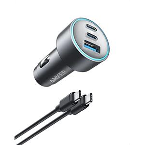 Anker Caricabatteria da auto compatto veloce a 3 porte da 67 W - Ricarica ad alta velocità per iPhone 16/15/14, Galaxy S23, iPad Air e altro ancora - Cavo USB-C a USB-C incluso per una facile