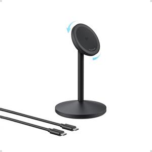 Anker Stazione di ricarica wireless MagGo di Anker, supporto compatibile con MagSafe, ricarica rapida da 15W con cavo USB-C, caricatore magnetico certificato Qi2, compatibile con iPhone 16/15/14 e AirPods