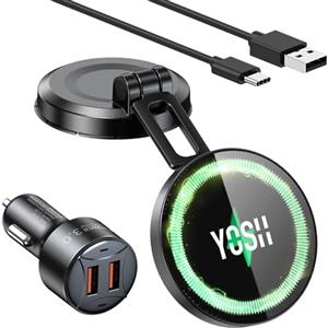 YOSH Caricatore Wireless Auto per Magsafe [15W Ricarica Veloce] Supporto Telefono Auto Magnetico per Cruscotto [Lega Pieghevole], Compatibile per iPhone, con Caricatore Automobile da 36W