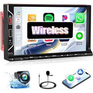 SIXWIN Autoradio 2 DIN,con Wireless CarPlay e Android Auto senza fili, 7 Pollici Stereo Auto con Bluetooth/Mirror Link/FM/AUX/TF/SWC+Telecamera Posteriore+Telecomando