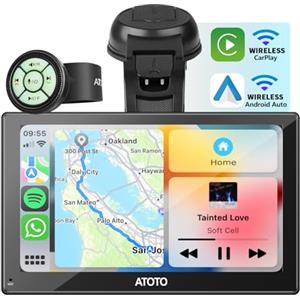 ATOTO P5 Autoradio Portatile, CarPlay Wireless Android Auto Touchscreen QLED Antiriflesso 7 pollici, Dimmer Automatico, MirrorLink, Bluetooth, uscita AUX/FM, Telecomando, P507SD-S01