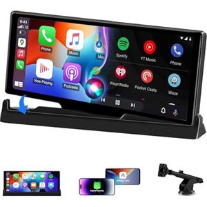 Jansite Nuovo Schermo Auto Carplay con Supporto Personalizzato, 10,26 Pollici Android auto Display Autoradio Bluetooth GPS Navigatore Auto Bluetooth Siri/GOO-gle