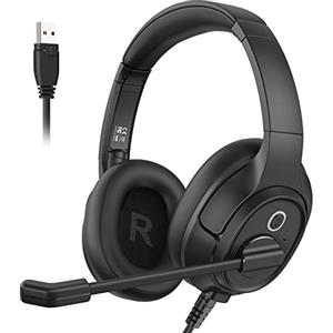 EKSA H2 Cuffie USB con Microfono, Cuffie da Ufficio con Microfono ENC, Interruttore Mute e Controllo del Volume, Cuffie Over Ear per PC con Filo per Business/Zoom/Teams/Call Center