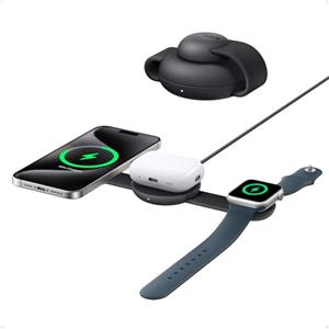 Anker Stazione di ricarica wireless 3-in-1 Anker MagGo 15W, compatibile con MagSafe, certificato Qi2, pieghevole e portatile per iPhone 16/15/14/13, AirPods, Apple Watch e altro (caricatore USB-C incluso)