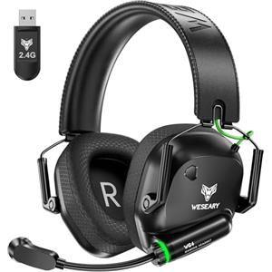 WESEARY WG4 Cuffie Gaming Wireless, 2,4 GHz Cuffie Gaming con Microfono per PS5, PS4, PC, Switch, Mac, Mobile, Stereo Cuffie Bluetooth Over Ear con Luce LED, Batteria da 45 Ore