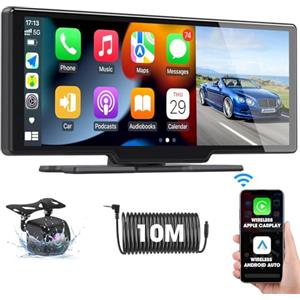 Jansite Wireless Carplay Android Auto Display 10,26 Pollici Touchscreen Schermo Auto Carplay Autoradio Carplay con 1080P Telecamera Posteriore Bluetooth Mirror Link AUX FM