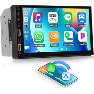 SIXWIN Autoradio 2 Din con Wireless CarPlay Android Auto Radio Bluetooth,7 Pollici HD Touchscreen Lettore MP5 Mirror Link FM/2 USB/AUX in/Fast Charge/SWC+ YouTube