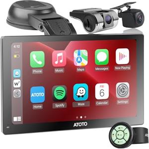 ATOTO P5 7 Pollici Autoradio Portatile, CarPlay Senza Fili, Android Auto Senza Fili, Telecamera Retromarcia 1080P e DVR Frontale, GPS per auto, uscita AUX/FM, Bluetooth, Dimmer Automatico, P507SD-S31