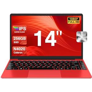 bvate PC Portatile 14 Pollici Notebook Win 11 Computer 256GB 1080P 2.4G+5G Supporta La Scheda SSD La Scheda TF Estesa, Wireless Bluetooth Mouse Wifi, Italiana Tastiera - Rossa