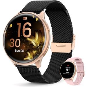 Loekneue Smartwatch Donna con Chiamate 1,39'' Orologio Touchscreen HD /SpO2/Ciclo Mestruale/Monitoraggio del Sonno/IP67Impermeabile/Fitness Pedometro/iOS Android Nero Oro