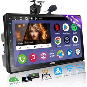 ATOTOEXCEL A6PF Autoradio 2 Din Android con Telecamera posteriore, 7 Pollici Wireless CarPlay e Senza Fili Android Auto, Dab+ Radio, Doppio Bluetooth, Tethering WiFI/BT/USB, 2G+32G, A6G2C7PF-S01