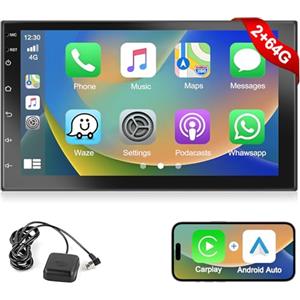 podofo 2+64G Podofo Autoradio con Wireless A-pple Carplay/Android Auto, ricevitore autoradio 2 Din 7 pollici Android 13 Touchscreen con supporto GPS Navigation/Bluetooth/SWC/FM/RDS/WiFi/USB Backup Camera