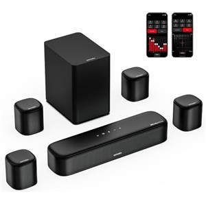 ULTIMEA Soundbar TV 7.1ch Compatibile con Dolby Atmos, Sistema Surround con 4 Altoparlanti Surround, Sound Bar per Smart TV con Controllo App, Barra Audio con Subwoofer, HDMI eARC, Aura A60