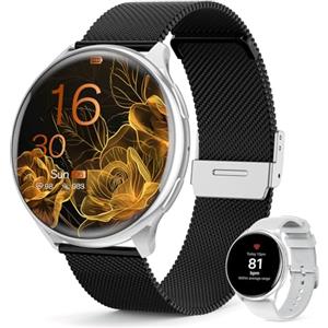 Loekneue Smartwatch Donna con Chiamate 1,39'' Orologio Touchscreen HD /SpO2/Ciclo Mestruale/Monitoraggio del Sonno/IP67Impermeabile/Fitness Pedometro/iOS Android Nero Argento