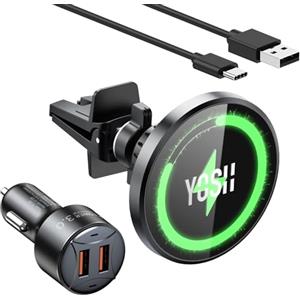 YOSH Caricatore Wireless Auto per Magsafe [15W Ricarica Veloce] Supporto Telefono Auto Magnetico per Presa d'Aria, Ricarica Wireless per iPhone 16/15/14/13/12 & custodia, con caricabatterie