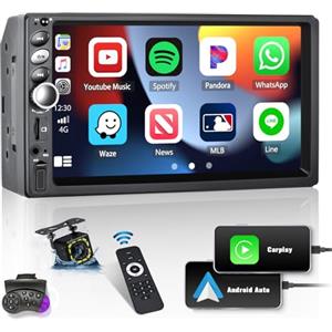 SIXWIN Autoradio 2 Din con CarPlay&Android Auto, 7 Pollici Radio Stereo Auto con Schermo USB FM AUX TF Controllo del Volante Collegamento Mirror per Telefono Android/iOS