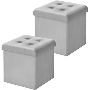 WOLTU Set di 2 Pouf Pieghevole, Scatola Portaoggetti con Seduta in Velluto, Pouf Contenitore per Soggiorno Camera da Letto Ingresso, Sgabello Ripiegabile,Grigio Chairo