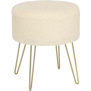 WOLTU Sgabello Contenitore Rotondo, Sgabello per Toeletta Trucco con Coperchio Rimovibile, Pouf Portaoggetti in Tessuto di Pile con Gambe in Metallo, Ø39 x 44 cm, Beige