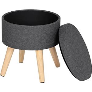 WOLTU Pouf Contenitore Sgabello Basso Sedia Rotonda Poggiapiedi Gambe in Legno Grigio Scuro