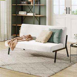 Dripex Divano a 2 posti, in tessuto, moderno, con telaio in metallo, divano lounge con schienale, divano doppio per soggiorno, camera da letto, portata 150 kg, 112 x 75 x 68 cm, beige