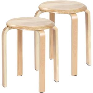 Yawinhe Sgabelli Impilabili Rotondi, Sedia da Pranzo, Sgabello Cucina e Bar in Legno, può Essere Utilizzato per Attività di Festa, Colore Del Legno, 2-Pack