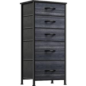 YITAHOME Cassettiera in tessuto,Armadietto con 5 Scomparti,Tiretti Pieghevoli in Tessuto,Struttura in Acciaio,Grano di legno nero