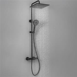 Auralum Colonna Doccia con Miscelatore Termostatico, Set Doccia con Soffione Grande in Acciaio Inox e Doccetta 5 Funzioni, Asta Saliscendi Doccia Altezza Regolabile (Nero)