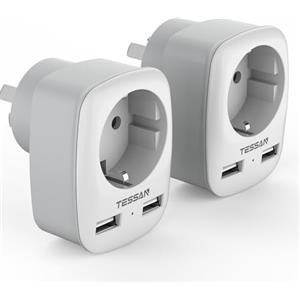 TESSAN 2 Pack Adattatore Presa Australia, Adattatore Presa Universale da Viaggio con 2 USB, per Australia Cina Nuova Zelanda Argentina