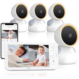 Arenti Baby Monitor Video e Audio con 4 Telecamere, 2K Telecamera Bambini con Monitor 5'', Rilevamento di Temperatura/Umidità e Suoni/Movimenti, Promemoria di Allattamento, Ninne Nanne, Schermo Diviso