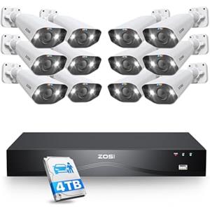 ZOSI 32CH 4K PoE Kit di Telecamere di Sorveglianza, Audio Bidirezionale, 12x PoE Telecamere Esterni, 8MP NVR HDD da 4TB, Rilevamento di Persone/Veicoli, Allarme Acustico, Visione Notturna a Colori