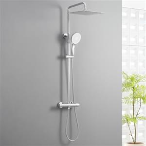 Auralum Colonna Doccia con Miscelatore Termostatico, Set Doccia con Soffione Grande in Acciaio Inox e Doccetta 5 Funzioni, Asta Saliscendi Doccia Altezza Regolabile (Cromato)