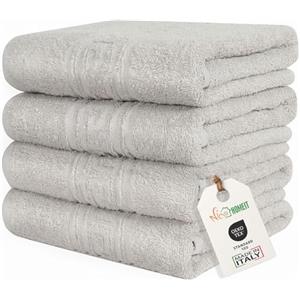 nice homeit Set in 4 Asciugamano in 100% cotone filato ad anello - Adatto sia per uso quotidiano che sportivo - Extra Morbidi e Assorbenti. MADE IN ITALY - 60 X 100CM (TORTORA)