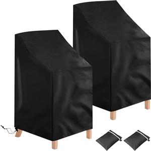 Votoko 2 Pezzi Copertura Sedie Esterno Impermeabile, Copri Sedie da Giardino, Tessuto Oxford, Antivento, Anti-UV Coprisedie Da Giardino, Adatto per Sedie Da Giardino Impilabili - 64x64x70/120 cm