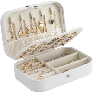 CNMTCCO Portagioie piccolo organizer da viaggio per collane, anelli, bracciali, orecchini, in finta pelle PU, confezione regalo per ragazze e donne (bianco)