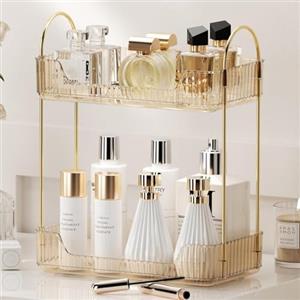 LEIKOSUP Organizzatore di Trucco, Organizzatore di Cosmetici ad Grande Capacità, Organizzatore di Profumi,Organizer Trucchi Multifunzione per Toeletta,Camera da Letto, 2 Livello, Ambra