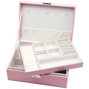 Homeanda Portagioie a 2 strati, in pelle, per donne, ragazze, adolescenti, portagioie, con serratura (Rosa)