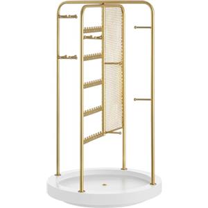 SONGMICS Espositore Portagioie Girevole, Porta Collane e Orecchini, 4 Sezioni, Supporto per Gioielli in Metallo, Porta Bracciali e Anelli, Idea Regalo, Dorato JJS023A01