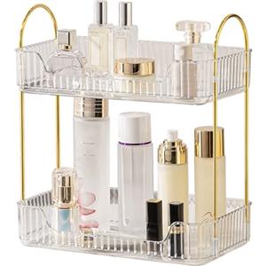 LEIKOSUP Organizzatore di Trucco, Organizzatore di Cosmetici ad Grande Capacità, Organizzatore di Profumi, Organizer Trucchi Multifunzione per Bagno,Toeletta,Camera da Letto, 2 Livello, Transparent
