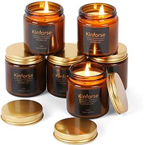 Kinforse Set di 6 Candele Profumate alla Citronella con Olio Essenziale di Soia Naturale - Aroma Intenso e Duraturo per Aromaterapia, Ideali per Esterno, Giardino, Balcone, Patio e Interni